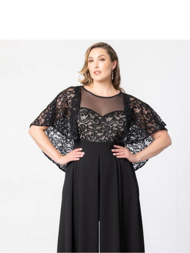 Elegant Black Lace Jumpsuit With Sheer Yoke